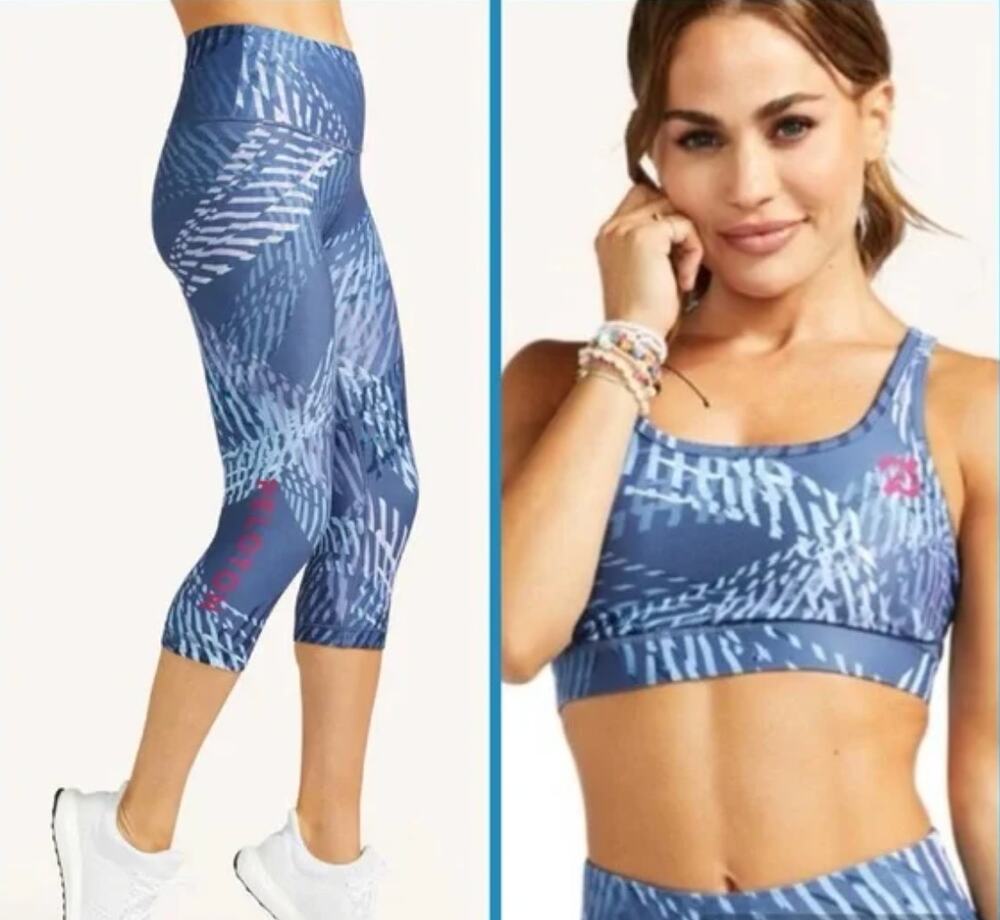 Peloton WITH Zepheria Workout Set Bra Crop Leggings Sports Bra Reversible Blue